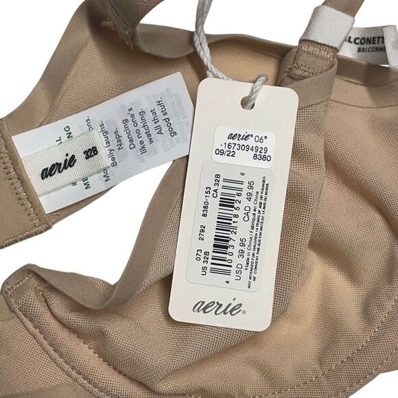 Aerie Smoothez Tan Nude Mesh Unlined Balconette Bra 32B N0332 - Picture 5 of 6